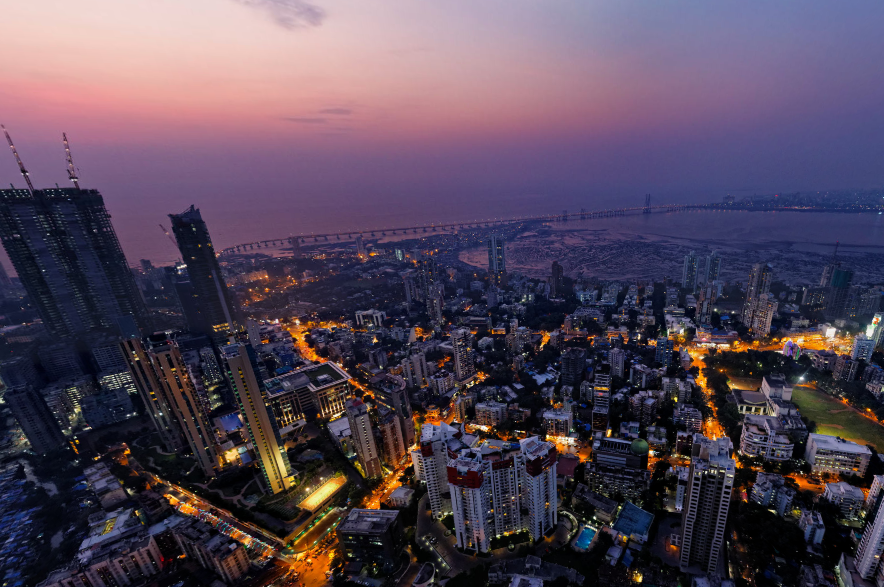 Night Aerial Panorama of Mumbai